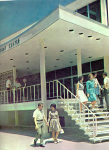 Lowman Student Center and students walking