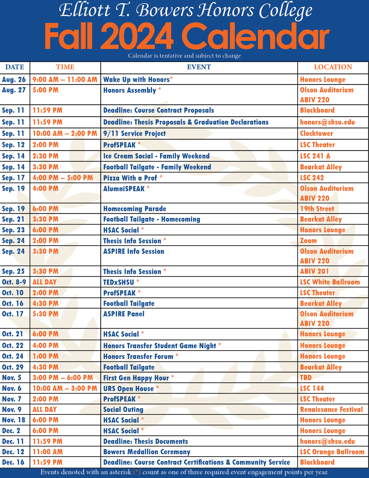 Fall 2024 event calendar 