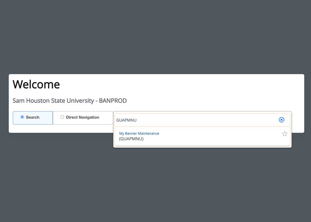 Banner menu search field populated with GUAPMNU and dropdown expanded with My Banner Maintenance