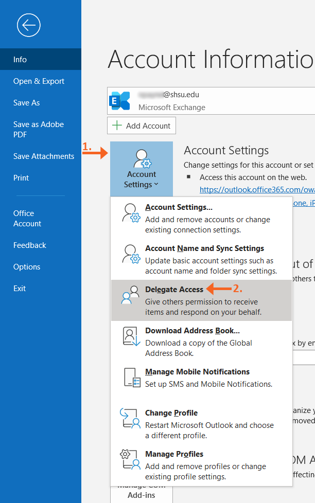 Account Settings Delegate Access