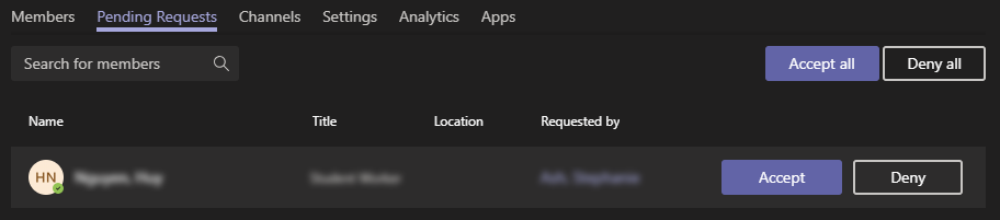 Pending Requests screen