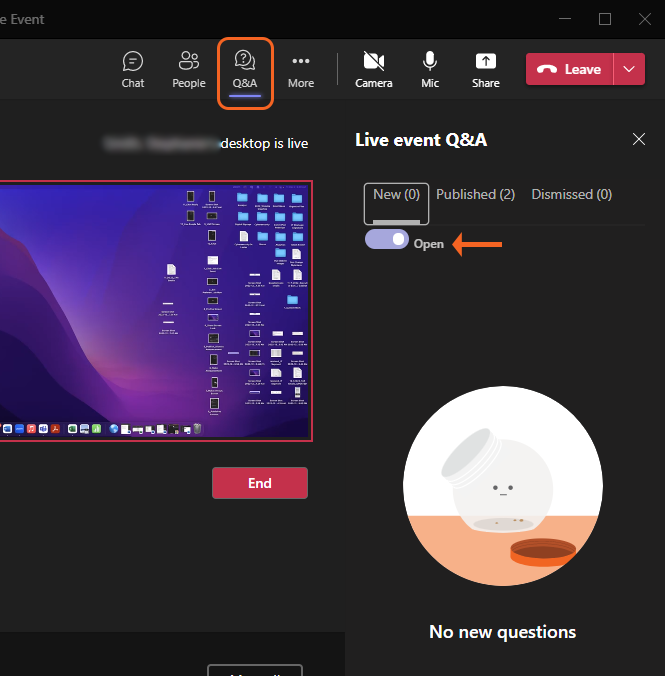 Enable Q and A during Live Event