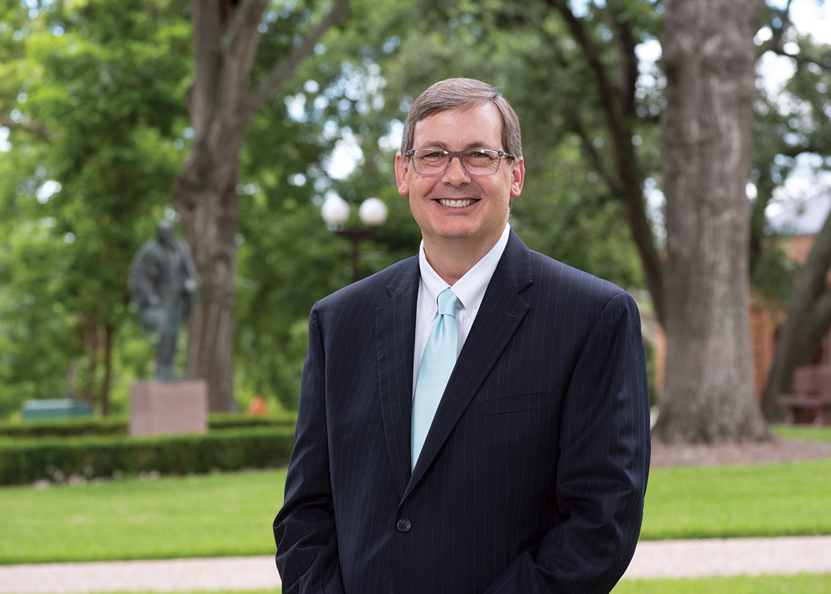 Provost Michael Stephenson posing on the SHSU campus.