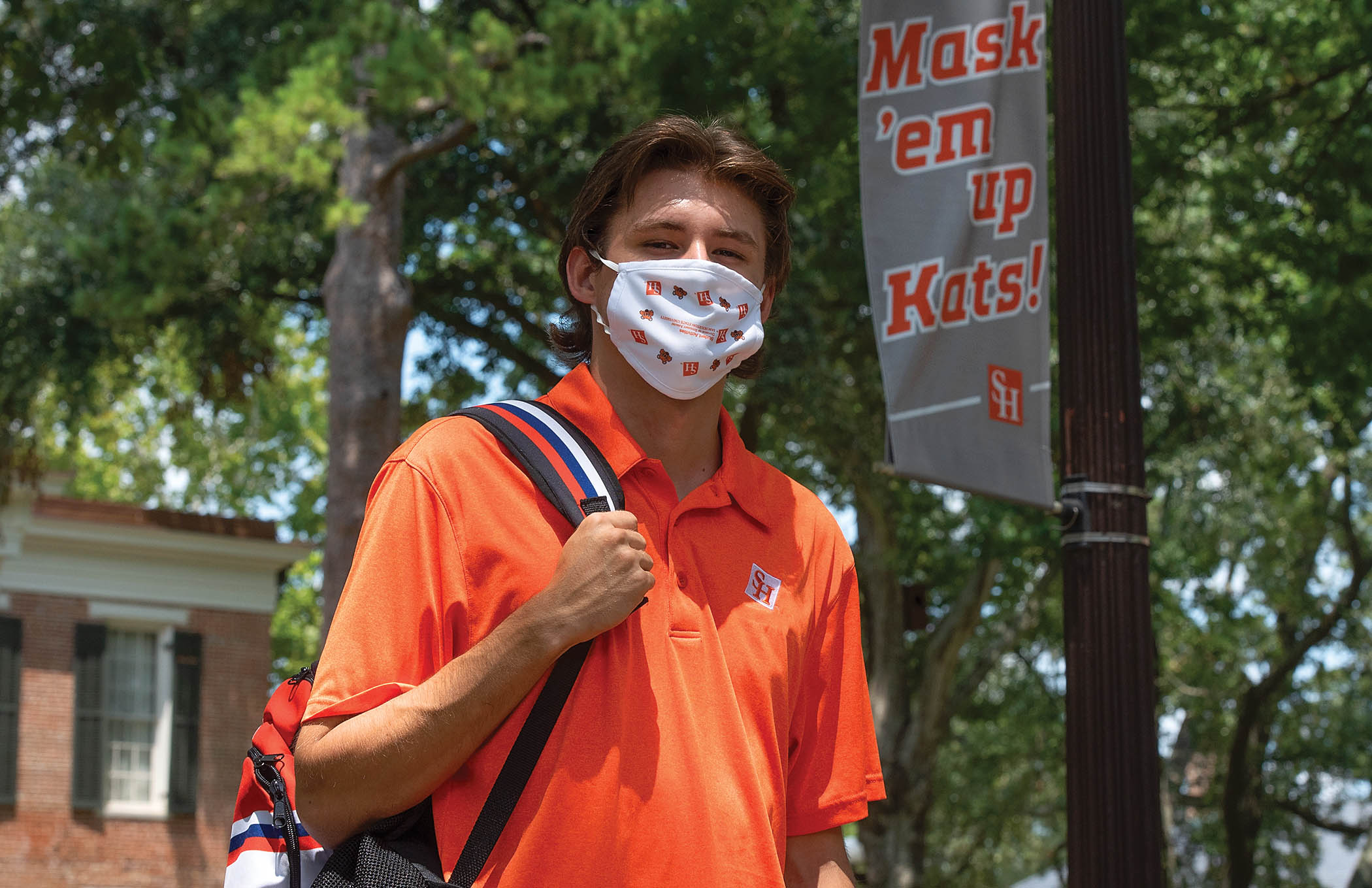 Student wearing mask on campus